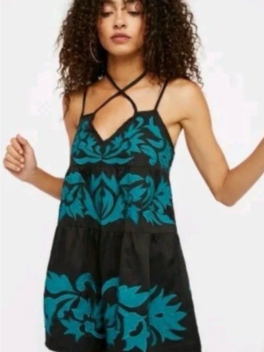 Free people One-Piece Black and Teal Floral romper